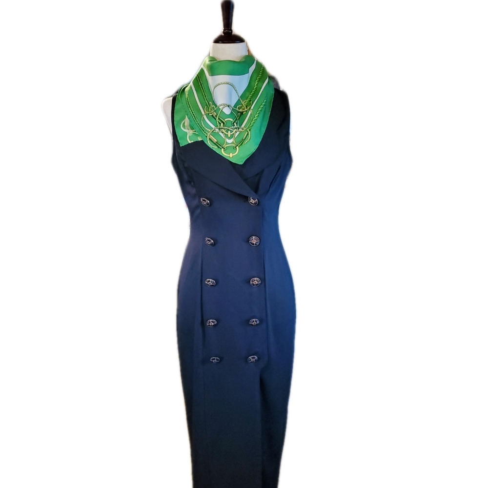 LA BELLE VINTAGE DOUBLE BREASTED BLACK MIDI DRESS SIZE XS